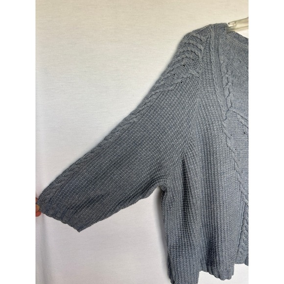 Cabi Short & Sweet Blue Cable Knit Cropped 3/4 Sleeve Sweater Womens Medium - Picture 2 of 7